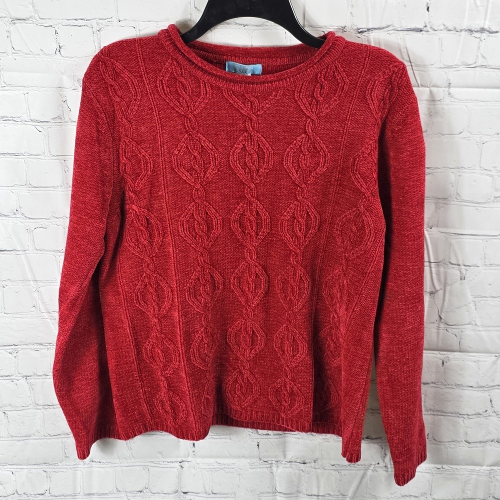 Vintage 1990's Jennifer Moore Red Cable Sweater‎ Sz. Large B-C